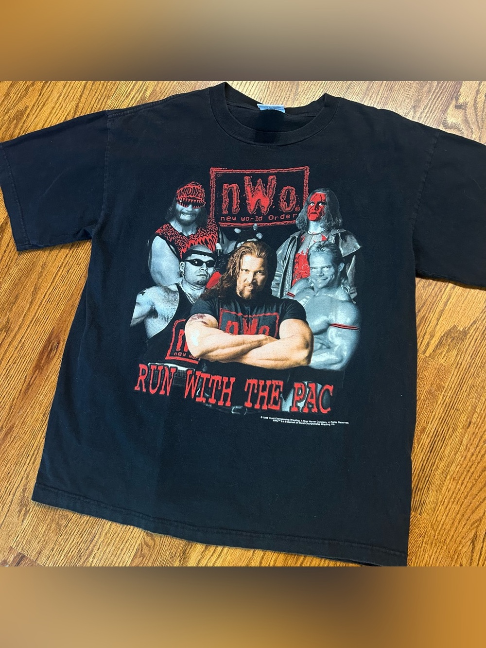 Vintage 1998 WCW/NWO Run With the Pac Shirt Sting Macho Man Nash Lugar Sz Large